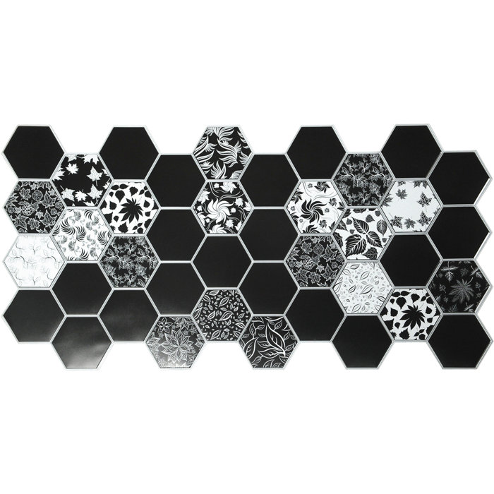 Dundee Deco Black And White Faux Hexagon Floral Mosaic, 3